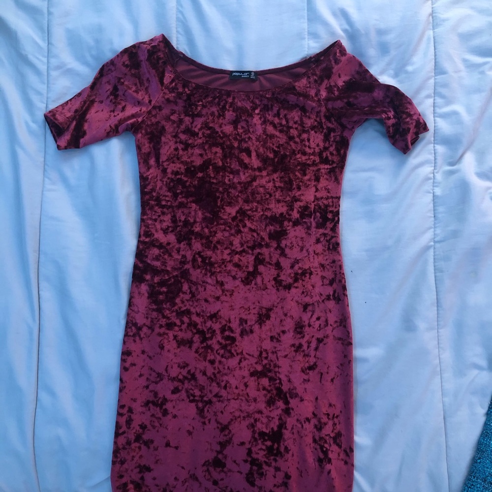 Crushed Velvet Burgundy Dress
